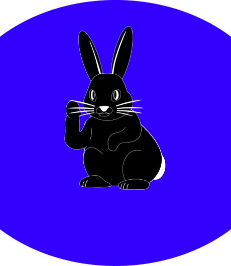 A black bunny - Nunona's mascot inside a circle waving hello at you.